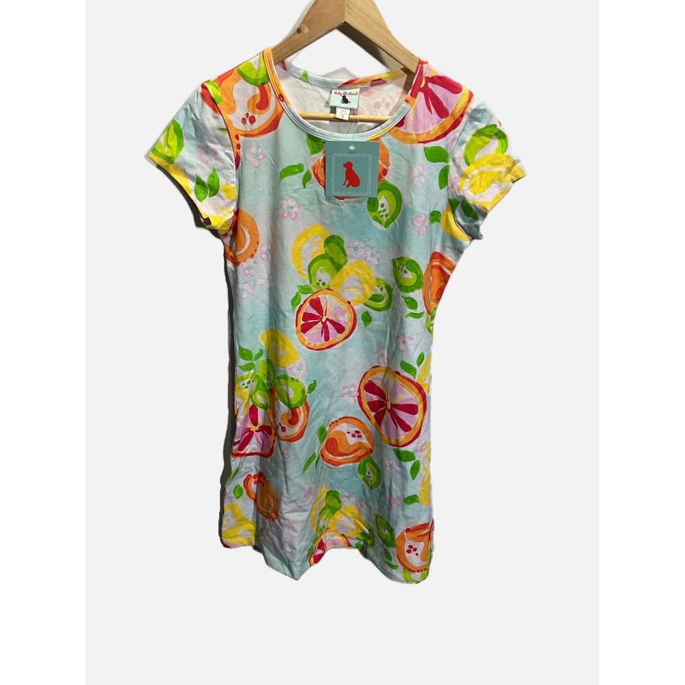 Haley‎ and the Hound T-shirt Dress Small Blue Citrus Fruit Print Summer Coastal